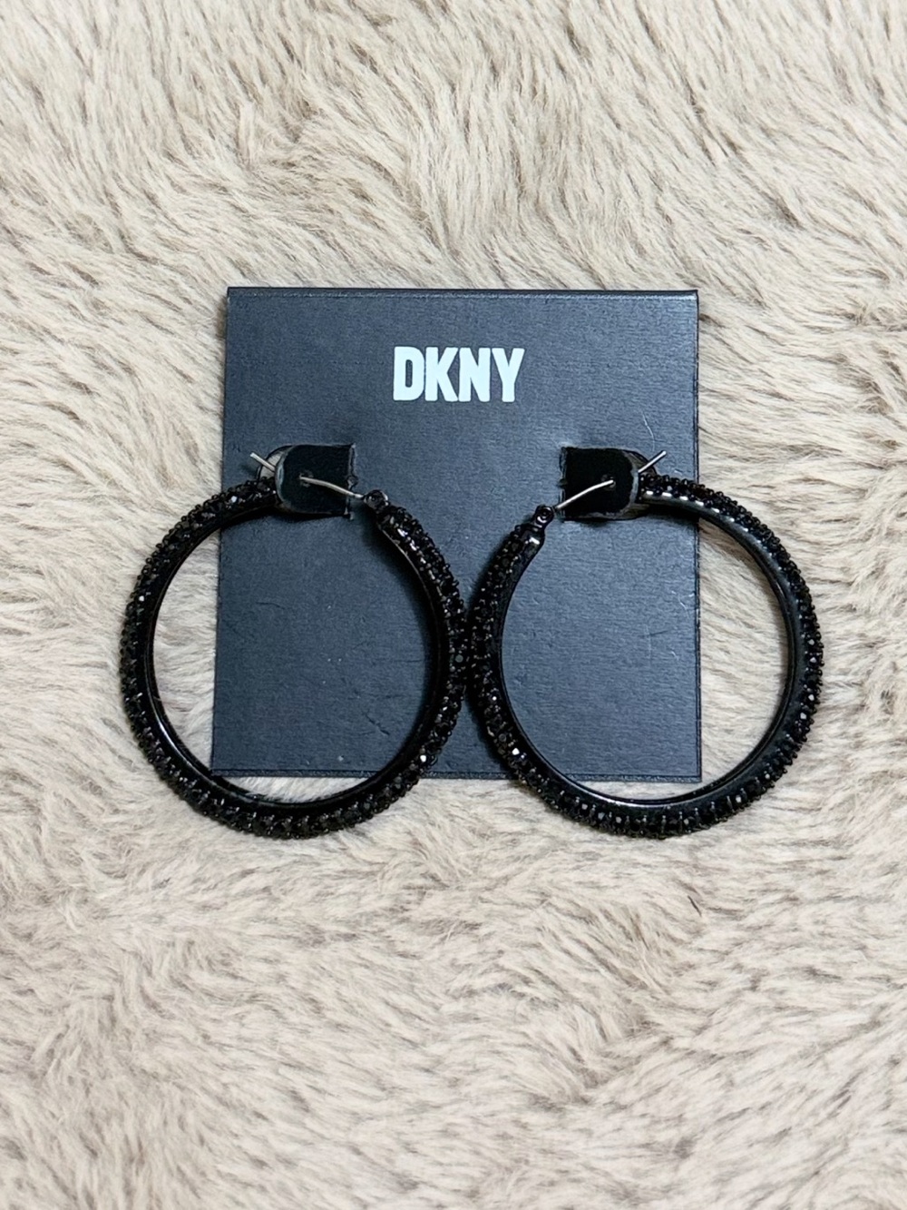 DKNY Jet Black Crystal-Embellished Hoop Earrings